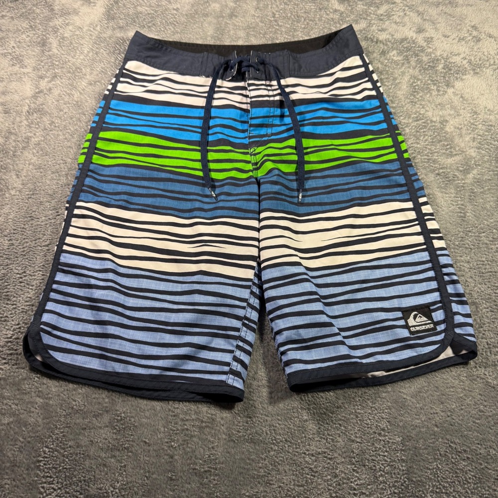 Quiksilver Mens Striped Board Shorts Blue Green Sz 29 AQBBS00034 Swim Trunks